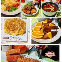 可能是炒麵、炸丸子、炒飯、印度香料飯和文字的圖像