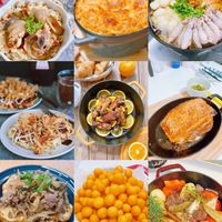 可能是火鍋、炒麵、豆腐和文字的圖像