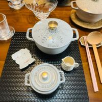 可能是泡茶器和顯示的文字是「 STAUB STUB สัห STAUB STAUB COCOTTE TTE COC ۱۸ STAUD 」的圖像