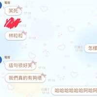 可能是顯示的文字是「電燈 笑死 17:13 ne 17:13 林粒粒 17:13 電燈 已讀2（怎樣 已讀2 17:13 怎樣 這句很好笑 17:13 我們真的有夠壞 17:13 已讀2 17:13 哈哈哈哈哈哈阿哈阿」的圖像