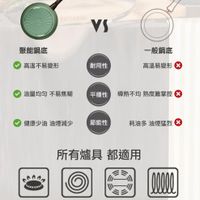 可能是顯示的文字是「 BALLARINI VS 聚能鍋底 高溫不易變形 一般鍋底 耐用性 高溫易變形 油量均匀 油量均匀不易焦糊 不易焦糊 平穩性 油量均不易焦嫩平刷性導款不均熱度耀業控 導熱不均熟度難掌控 導熱不均 熟度難掌控 健康少油油煙減少 健康少油 油煙減少 節能性 耗油多 耗油多油煙猛烈 油煙猛烈 所有爐具都適用 所有爐具 都適用 00000 瓦斯爐 黑晶爐 電陶爐」的圖像