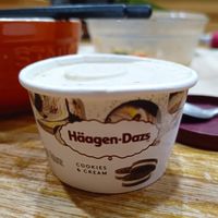 可能是燕麥餅乾、義式冰淇淋和顯示的文字是「 Häagen-Dazs Dazs COOKIES & CREAM 」的圖像