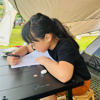 可能是 1 人、讀書、在露營和文字的圖像