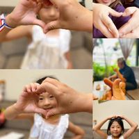 可能是 6 個人、小孩和紅心的圖像