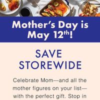 可能是炒麵和顯示的文字是「盛 Mother's Day is May 12th! SAVE STOREWIDE Stop in Celebrate Mom-and and all the mother figures on your list with the perfect gift. and enjoy storewide savings on STAUB, DEMEYERE, ZWILLING, HENCKELS & more. Plus save an additional 40% on ZWILLING Beauty Tools. Exclusions apply. 」的圖像