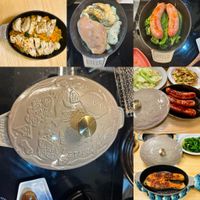 可能是火鍋、煙燻鮭魚和文字的圖像