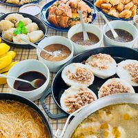 可能是粥、火鍋、起司火鍋和龍眼的圖像