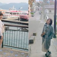 可能是 2 個人、牛角扣大衣和香港太平山的圖像