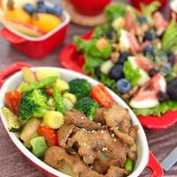 可能是肉排、豆腐和香菇的圖像