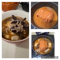 可能是香菇、燉小牛膝和豆腐的圖像