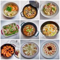 可能是炒飯、火鍋、炒麵、麵、豆腐、義大利麵和顯示的文字是「 Jing PhotcGirid 」的圖像