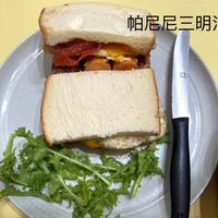 可能是總匯三明治和顯示的文字是「帕尼尼三明治 洋」的圖像