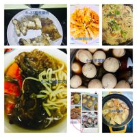 可能是粥、火鍋、麵、豆腐和顯示的文字是「 6-33脂皮臘肉 皮臘肉 6-33脆 6-46鮮蝦粉絲 6-4 -41茶葉蛋 6-43滷牛肉 വൻ 有牛肉 6-43演 6-29滷鍋紅 克肉」的圖像