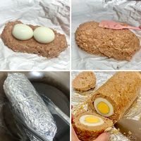 可能是炸丸子和蘇格蘭蛋的圖像