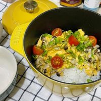 可能是西班牙大鍋飯和豆腐的圖像