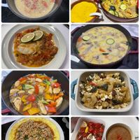 可能是拉麵、豆腐、西班牙大鍋飯、歐姆蛋、炒飯和文字的圖像