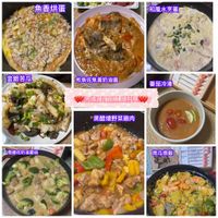 可能是豆腐和顯示的文字是「魚香烘蛋 和風水烹蛋 金銀苦瓜 煎魚佐焦黃奶油醬 番茄冷湯 X 完成五兒直播8道料理 黑醋燴野菜鷄肉 燉雞佐奶油蘭菇 南瓜燉飯 MT 」的圖像