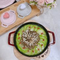 可能是火鍋、豆腐和文字的圖像