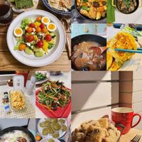 可能是炒飯、炒麵、豆腐、拉麵、西班牙大鍋飯、義大利麵、蛋黃、水波蛋和文字的圖像