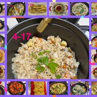 可能是北非小米飯、炒麵、豆腐、炒飯、印度香料飯和文字的圖像