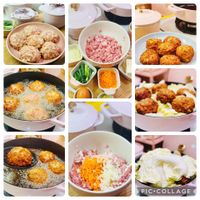 可能是炸丸子和顯示的文字是「 PIC.COLLAGE 」的圖像