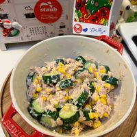 可能是豆煮玉米、豆腐和文字的圖像