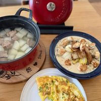 可能是粥、豆腐和歐姆蛋的圖像