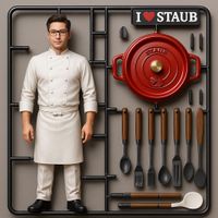 可能是 1 人和顯示的文字是「 I - STAUB AUE W U 」的圖像
