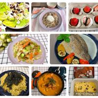 可能是炒麵、麵、義大利麵、豆腐和顯示的文字是「 PIC. PIC.COLLAGE 」的圖像