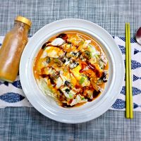 可能是豆腐、粥和文字的圖像