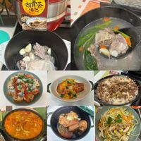 可能是麵、燉小牛膝、豆腐、西班牙大鍋飯、炒麵和文字的圖像