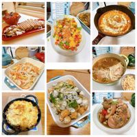 可能是牧羊人派、舒芙蕾、炸丸子和文字的圖像