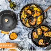 可能是豆腐、西班牙大鍋飯和顯示的文字是「 ●揚公 Ol 통어트생 直接端上桌 直接端上桌經典美觀 經典美觀」的圖像