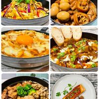 可能是蛋黃、火鍋、豆腐、拉麵、炒麵和顯示的文字是「 아르럴 W Nam PIC.COLLAGE 」的圖像