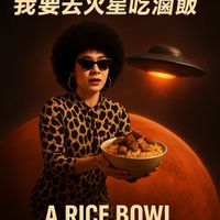 可能是 1 人和顯示的文字是「什麽都不必說 我要去火星吃滷飯 A RICE BOWL ON MARS 」的圖像