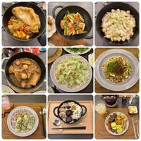 可能是麵、豆腐、義大利麵、炒飯、炒麵和文字的圖像