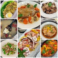 可能是炒麵、火鍋、麵、豆腐和文字的圖像