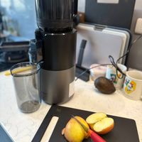 可能是泡茶器、蘋果、研磨機和咖啡機的圖像