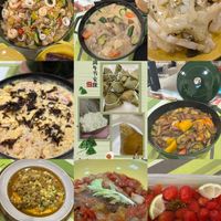 可能是西班牙大鍋飯、豆腐、炒飯和文字的圖像