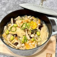 可能是香菇、粥、豆腐和文字的圖像