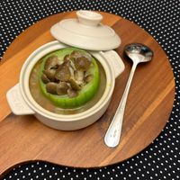 可能是香菇、粥和文字的圖像
