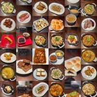 可能是炒飯、炒麵、義大利麵、拉麵和文字的圖像