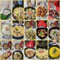 可能是炒飯、炒麵、印度香料飯、西班牙大鍋飯、豆腐、牧羊人派和文字的圖像
