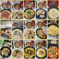 可能是豆腐、拉麵、炒飯、西班牙大鍋飯、炒麵和文字的圖像
