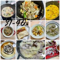 可能是麵、豆腐、歐姆蛋、義大利麵和顯示的文字是「 hatpy 37-40 40 PhotoGrid 」的圖像