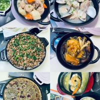 可能是火鍋、炒飯、西班牙大鍋飯、豆腐和文字的圖像