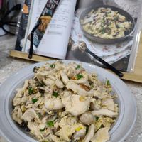 可能是香菇、豆腐、義大利麵和文字的圖像