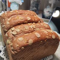 可能是戚風蛋糕、巴布卡麵包、黑麥麵包和顯示的文字是「 JK M + 投」的圖像