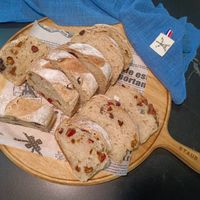 可能是黑麥麵包、法式長棍麵包、蛋糕和文字的圖像