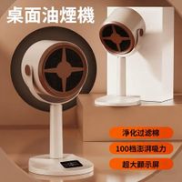 可能是喇叭和顯示的文字是「桌面油煙機 淨化过滤棉 100 100档澎湃吸力 超大顧示屏」的圖像